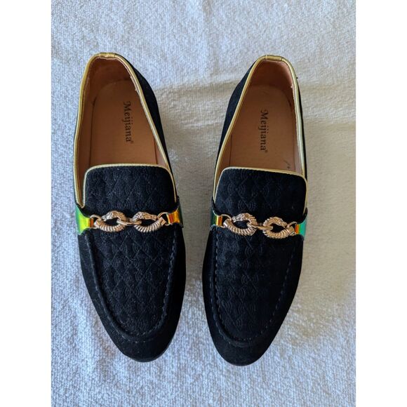 Meijiana Luxury Velvet Horsebit Loafers Men 9 Black Gold Dress Slip On main image 3